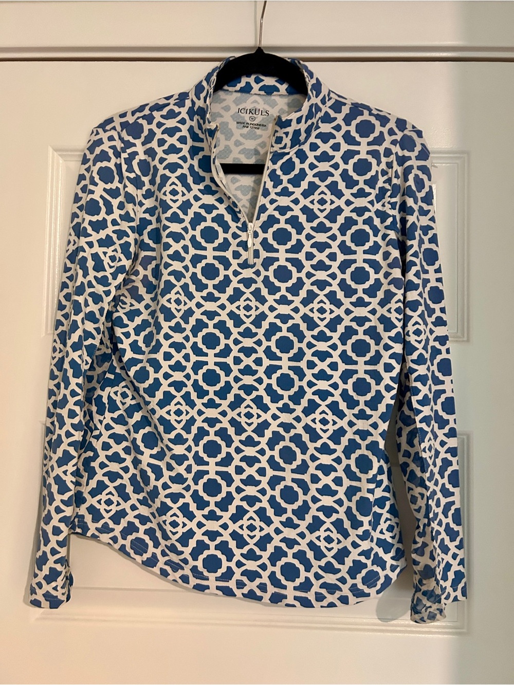 Icikuls Icefil Long Sleeve Quarter Zip Pullover Geometric Print Top Size M
